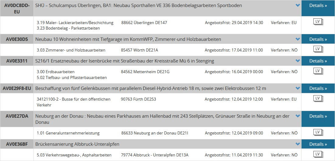 Aktuell über 8000 deutsche eVergaben auf der Vergabeplattform online Übersicht der deutschen eVergaben der Vegabeplattform