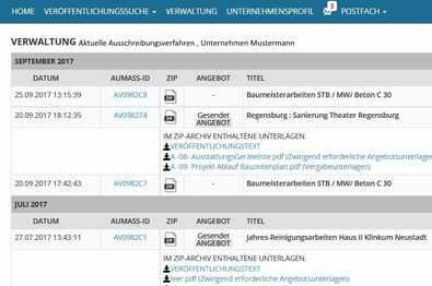 Ansicht der Auftragsverwaltung in der Auftragsbörse in klein