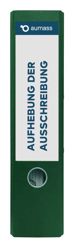 Grüner Ordner mit Aufhebung der Ausschreibung