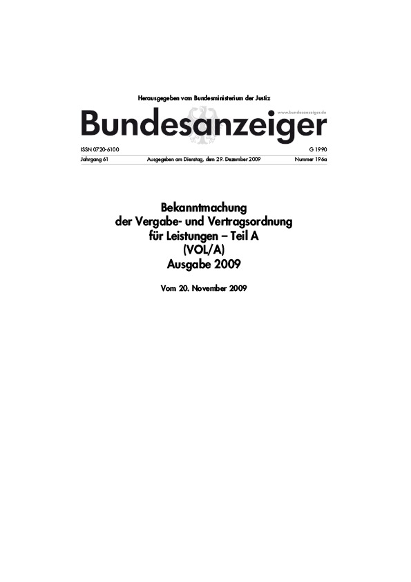 Erste Seite der Vergabeordnung für Lieferleistung VOL/A