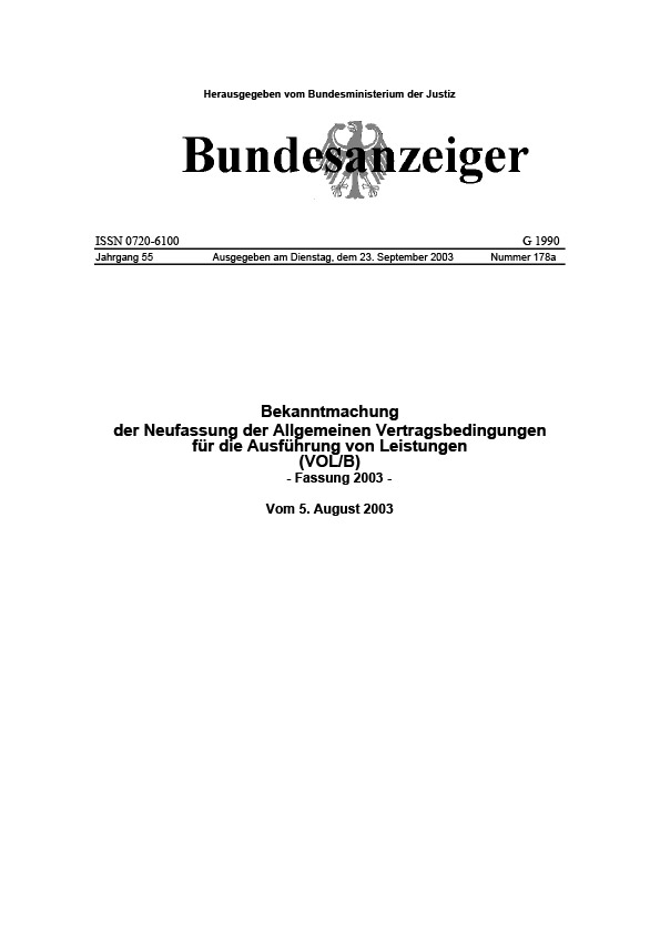 Erste Seite der Vergabeordnung für Lieferleistung VOL/B